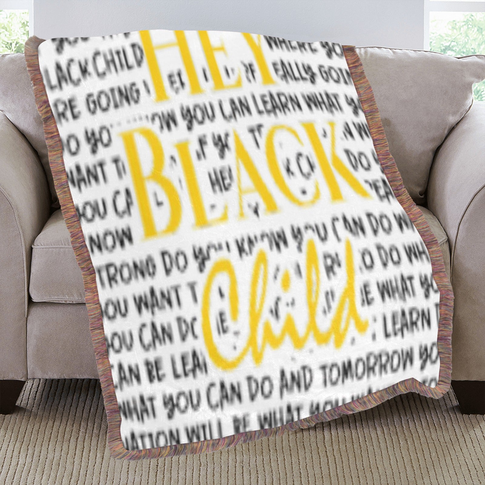 Hey Black Child Fringe Blanket 40x50inches