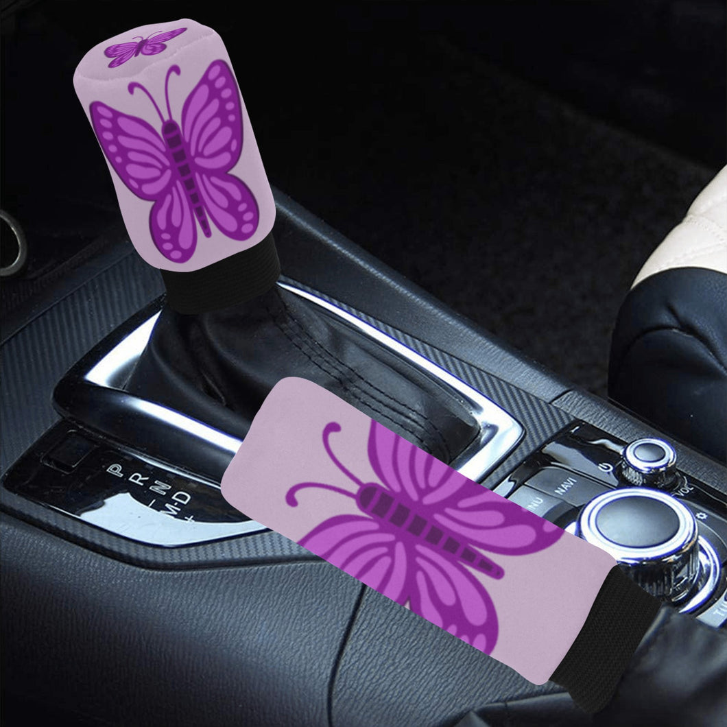 Car Shift Knob Cover & Hand Brake Cover 3D Purple Butterfly