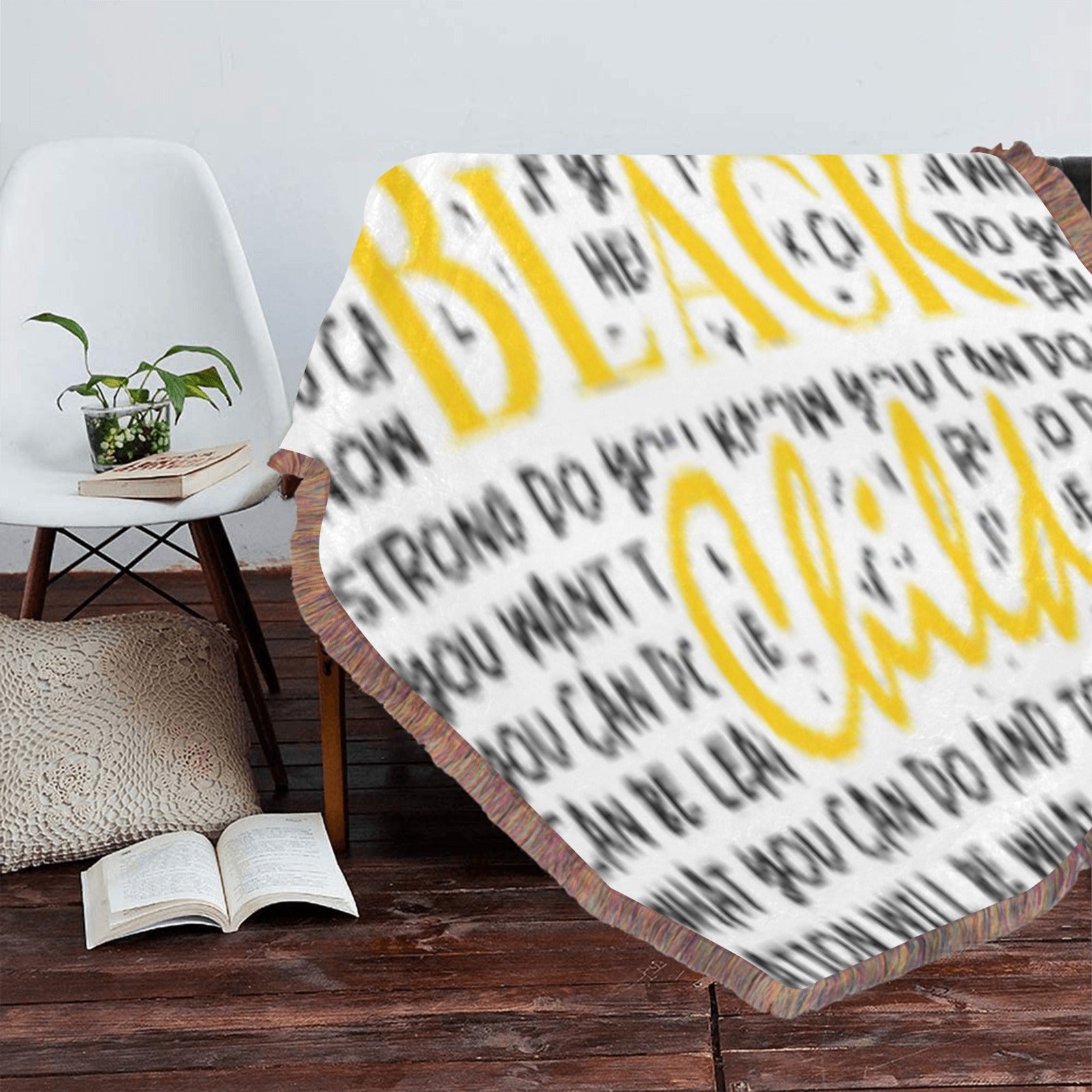Hey Black Child Fringe Blanket 40x50inches